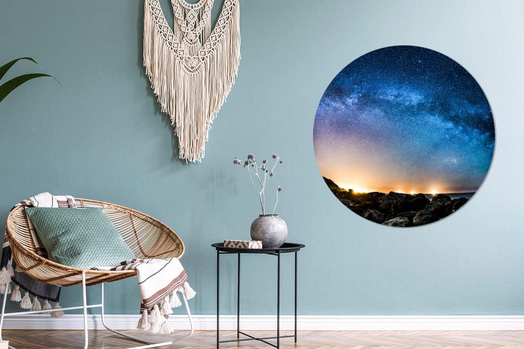 Wandbild Rund Wanddeko Deko Wohnzimmer Bilder 90x90 cm Galaxie - Universum - Sonne - Jungen - Mädche