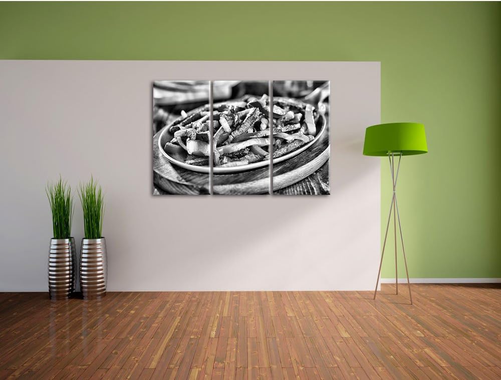 Fleischpfanne mit Paprika als Leinwandbild | Grösse: 3 Teilig (120x80) | Wandbild| Kunstdruck | fert