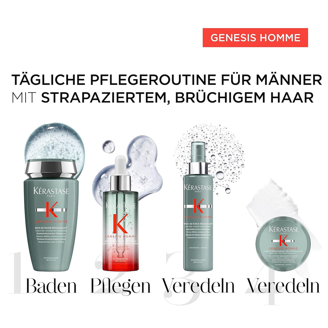 Kérastase, Genesis Homme, Pflegeroutine mit Shampoo, Haarkur, Haarwachs und Stylingspray, Für geschw