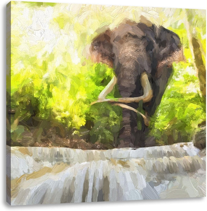 riesiger Elefant am Bach, Format: 70x70 auf Leinwand, XXL riesige Bilder fertig gerahmt mit Keilrahm