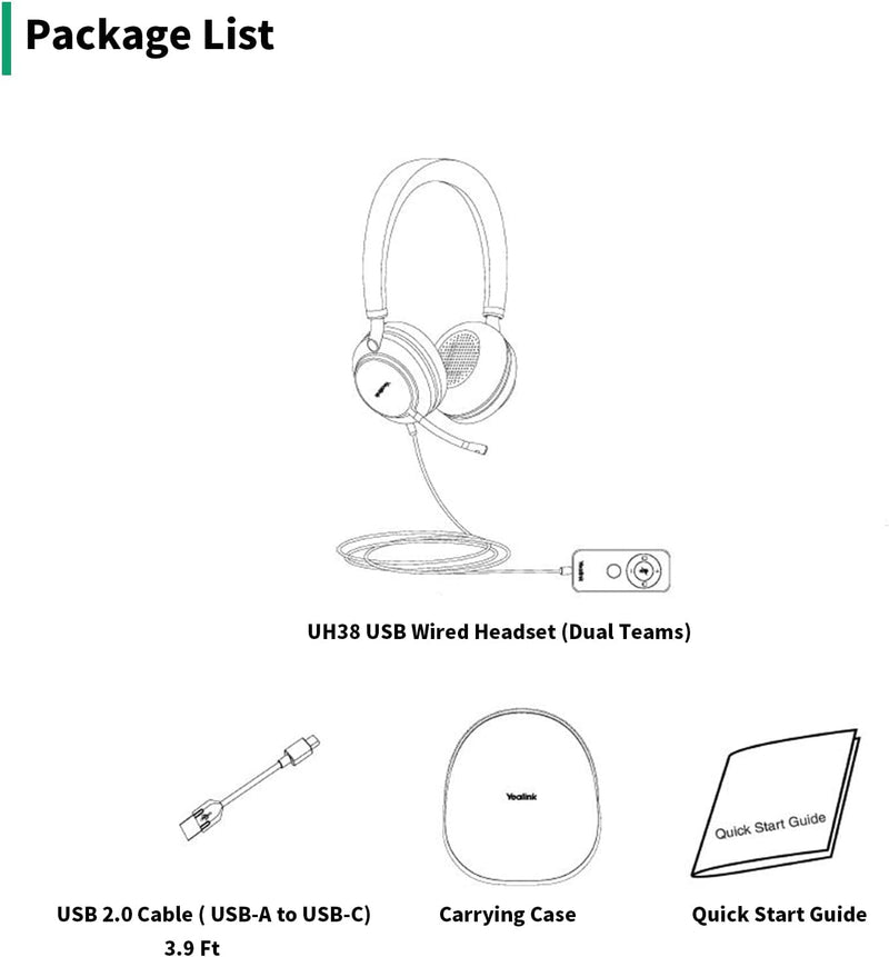 Yealink USB Headset UH38,Microsoft Teams Zertifizierte Stereo Kopfhörer mit Noise Cancelling Mikrofo