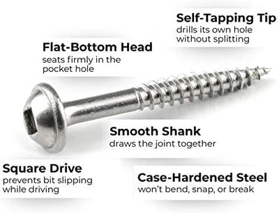 Silverline Zinc Pocket-Hole Screws Washer Head - Coarse