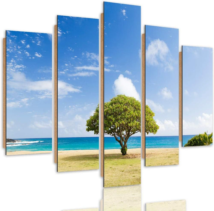 Bilder 5 Teilig Landschaft Deco Panel Kunst Baum Strand See Himmel blau 100x70 cm Deco panel 100x70