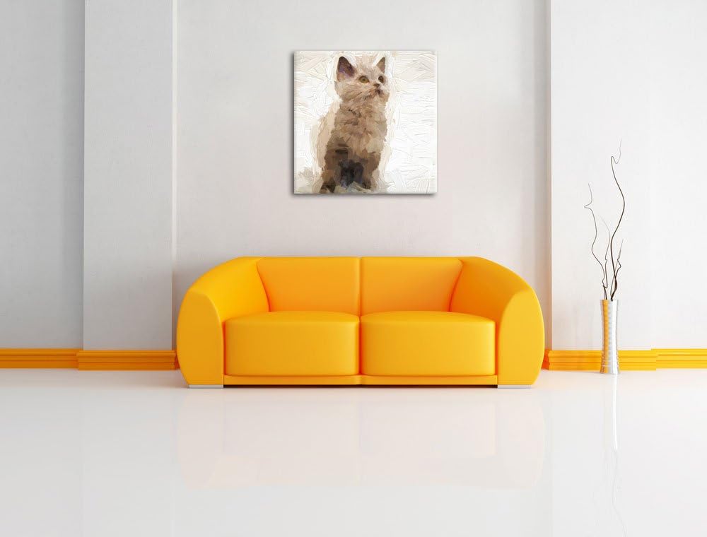 Pixxprint Niedliches Katzenbaby auf Teppich Pinsel Effekt, Format: 70x70 auf Leinwand, 70x70