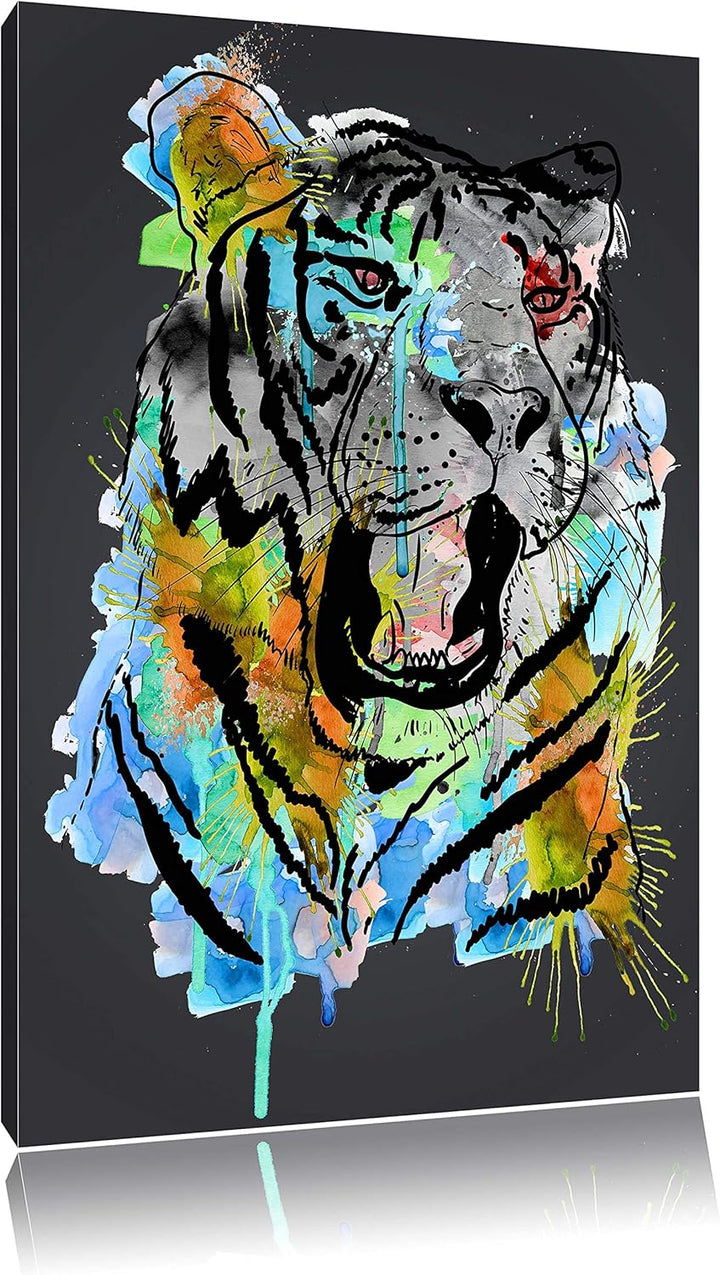 Pixxprint Roar Watercolor Black Bild auf Leinwand, XXL riesige Bilder fertig gerahmt mit Keilrahmen,