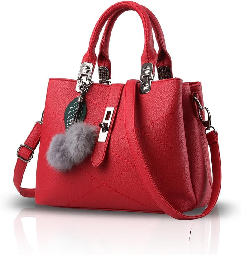 NICOLE & DORIS 2024 Neue Frauen Tasche Damen Leder Handtasche Mode Umhängetasche Mit Pompon abnehmba