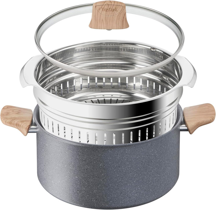 TEFAL G2669002 NATURAL FORCE 24 cm Auflaufform + Dämpfeinsatz + Deckel, Mineralia + Antihaftbeschich