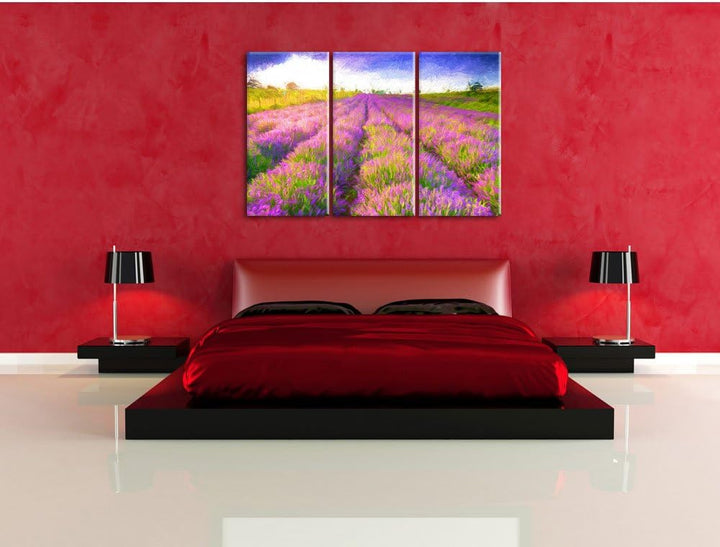 Pixxprint Lavendelfeld in Frankreich als Leinwandbild/Grösse: 3 Teilig (120x80) cm/Wandbild/Kunstdru