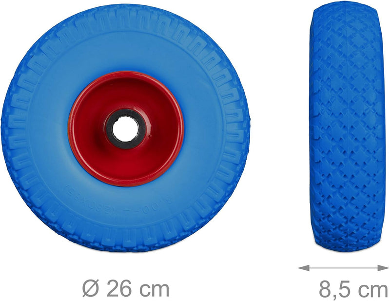 4 x Sackkarrenrad im Set, pannensicher, 3.00-4 Vollgummireifen, Stahlfelge, 25 mm Achse, 100 kg, 260