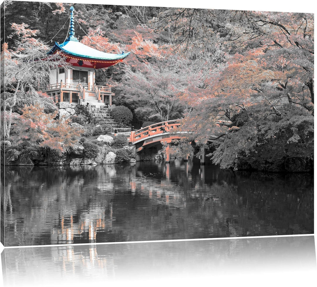 schönes Kloster in Japan schwarz/weiss Format: 100x70 auf Leinwand, XXL riesige Bilder fertig gerahm