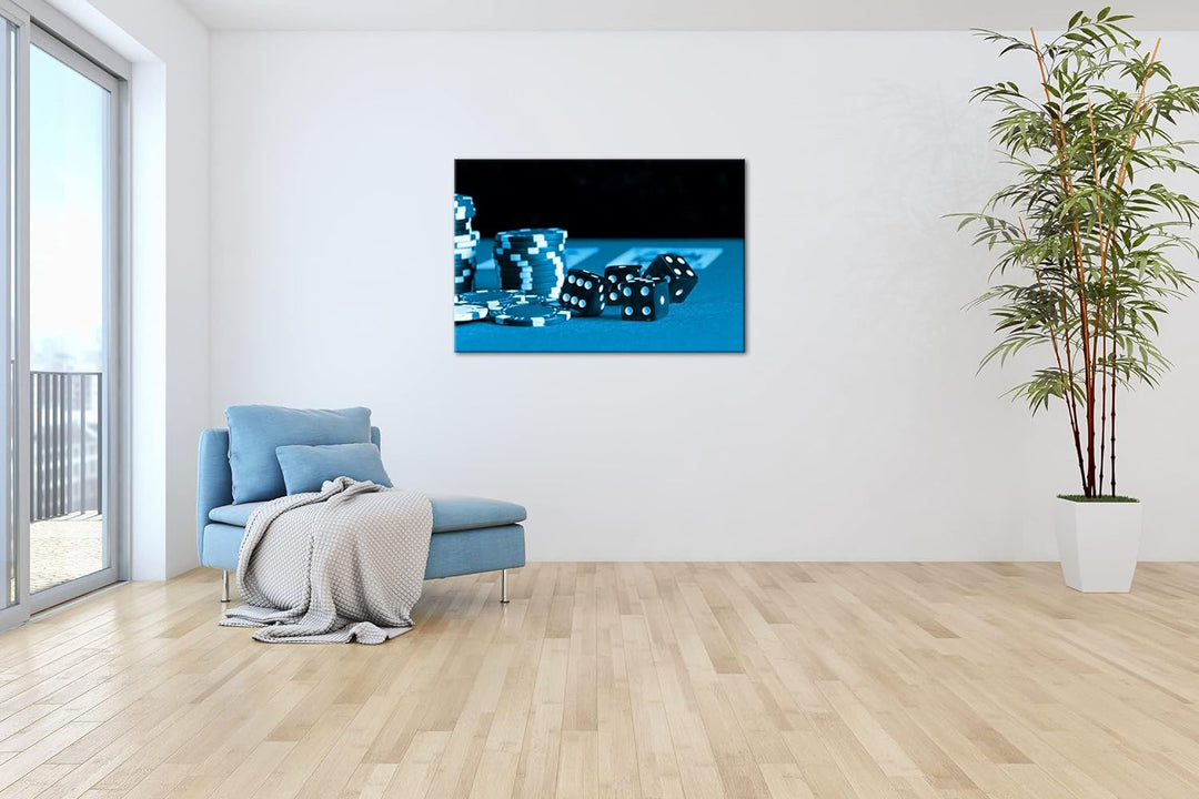deyoli Glücksspiel Würfel und Poker Chips Format 80x60 Effekt: Monocrome Blau als Leinwandbild, Moti