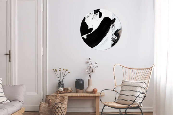 MuchoWow Wandbild Rund Wanddeko Deko Wohnzimmer Bilder 60x60 cm Schwarz - Abstrakt - Design, 60x60 c