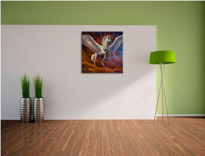 Pixxprint Weisser Pegasus mit Engelsflügel als Leinwandbild/Grösse: 70x70 cm/Wandbild/Kunstdruck/fer
