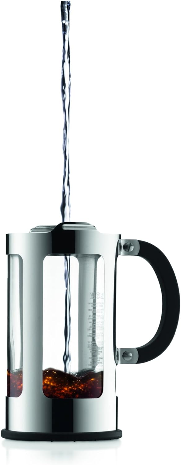 Bodum CHAMBORD Kaffeebereiter (French Press System, Auslaufschutz, Edelstahlrahmen, 1,0 liters) glän