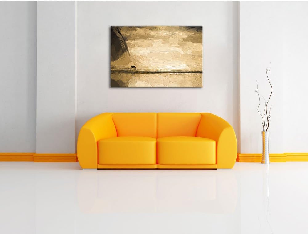 Pixxprint wildes Pferd am Ufer Einer Insel Kunst Pinsel Effekt, Format: 100x70 auf Leinwand, 100x70
