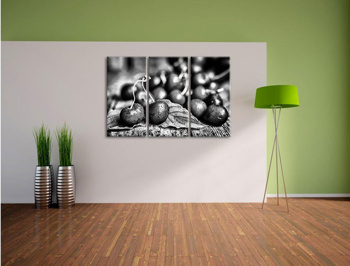 Pixxprint Kirschen als Leinwandbild/Grösse: 3 Teilig (120x80) cm/Wandbild/Kunstdruck/fertig bespannt