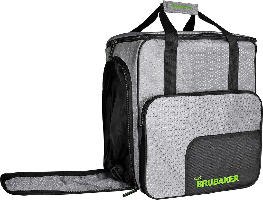 BRUBAKER SuperTec Skischuhtasche Helmtasche Rucksack mit Schuhfach - Silber Grün