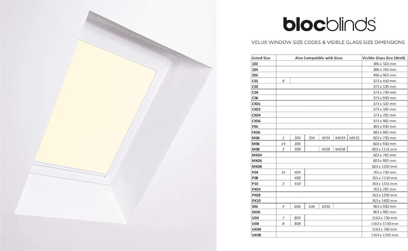 Bloc Jalousien für Velux Dachfenster, weisser Aluminiumrahmen, cremefarbene Verdunkelung, M08 M08 We