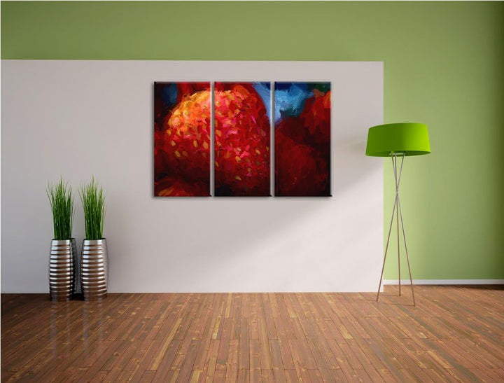 reife Erdbeeren Spezial 3-Teiler Leinwandbild 120x80 Bild auf Leinwand, XXL riesige Bilder fertig ge