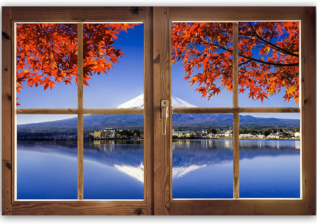 Feeby Vlies Leinwandbild Berg Fuji Vulkan Japan 90x60 cm Druckbild Wandbild Wanddekoration Deko Wand