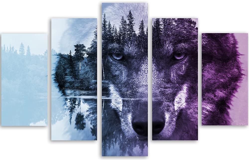 Feeby Bild Kunstdruck XXL Moderne Wandpaneele 3D Tier Wolf Violett 100x70 cm Wandpaneele 100x70 cm V
