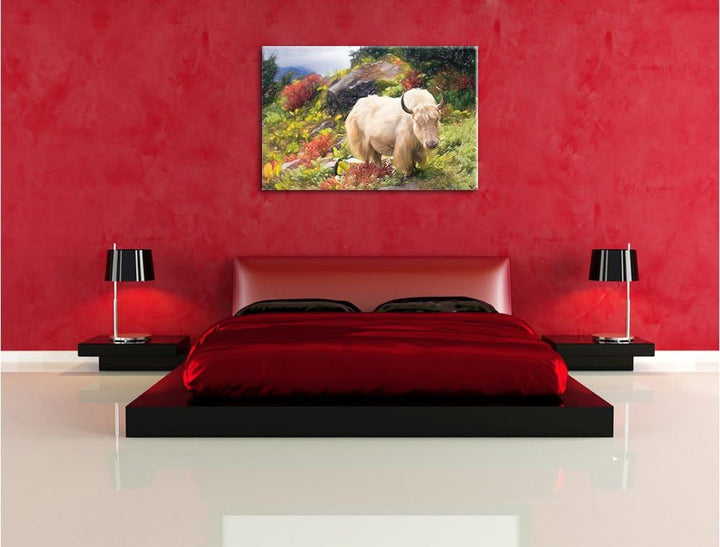 Pixxprint Schönes Yak Himalaya Kunst Buntstift Effekt, Format: 100x70 auf Leinwand, riesige Bilder f