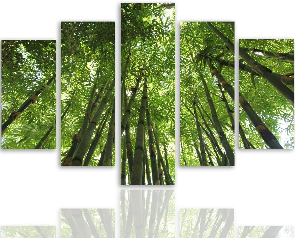 Feeby Leinwandbild 5 Teilig Landschaft Bild Wanddeko Natur Bäume Wald grün 150x100 cm Leinwandbild 1