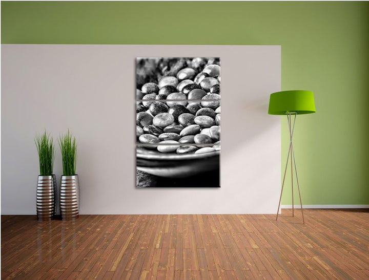 Pixxprint Monocrome, Schokolade Smarties Schoko Süssigkeiten 3-Teiler Leinwandbild 120x80 Bild auf L