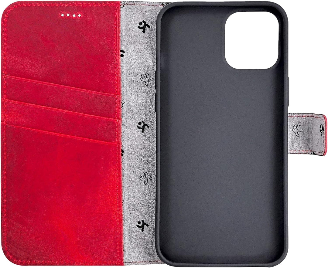 Suncase Book-Style Hülle kompatibel mit iPhone 12 Mini (5.4") Leder Tasche (Slim-Fit) Lederhülle Han
