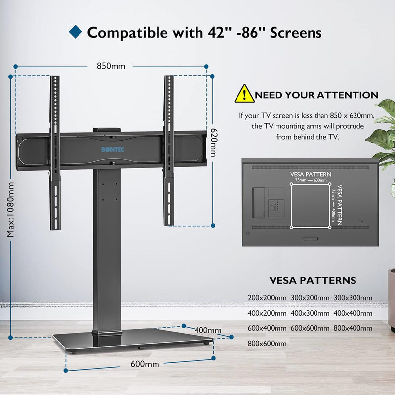 BONTEC TV Standfuss Schwenkbar für 42-86 Zoll LCD LED OLED Flach & Curved Fernseher Höhenverstellbar