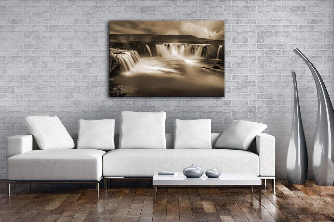 deyoli himmlische Wasserfälle in Island Format: 100x70 Effekt: Sepia als Leinwand, Motiv fertig gera