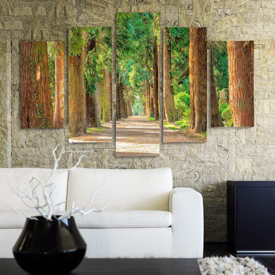 Bilder 5 Teilig Landschaft Deco Panel Kunst Natur Allee Wald bunt 250x120 cm Deco panel 250x120 cm B