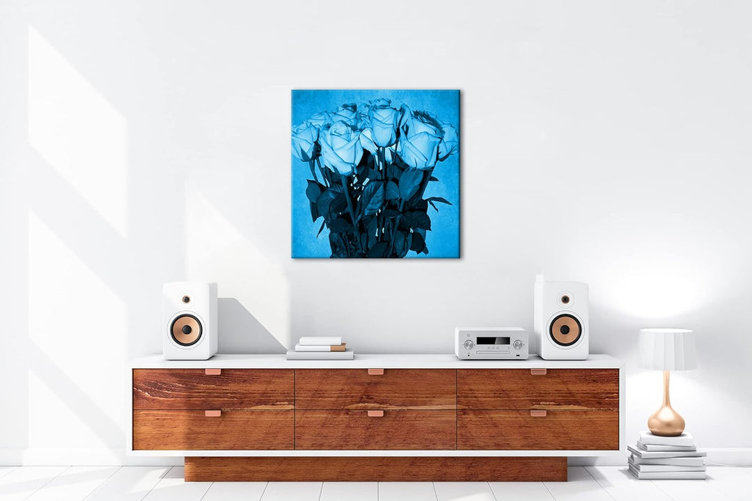 deyoli Blumenstrauss Rosen Format: 40x40 Effekt: Monocrome Blau als Leinwand, Motiv fertig gerahmt a