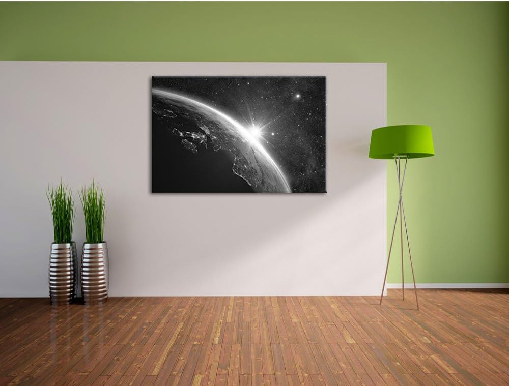 Pixxprint Die Sonne und Erde im Weltall Kunst B&W als Leinwandbild/Grösse: 100x70 / Wandbild/Kunstdr