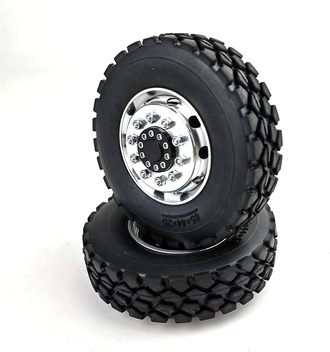 AXspeed 4 Stück Radreifen Felgen Set 1/14th Vorderfelgen mit Gummireifen für Tamiya Tractor Truck Cl