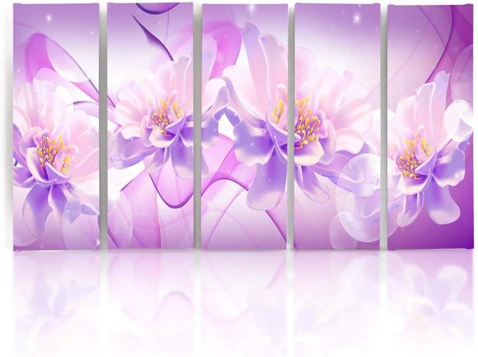 Feeby Frames, Leinwandbild Bilder Wand Bild - 5 Teile - Wandbilder Kunstdruck (Blumen, LICHT LILA RO