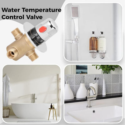 G1/2in Thermostat Messing Mischventil, 3-Wege-Wasserhahn Leichtes Verbrühschutz Messing Temperaturmi