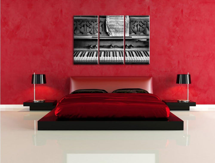 Pixxprint Klavier mit Notenblatt als Leinwandbild/Grösse: 3 Teilig (120x80) cm/Wandbild/Kunstdruck/f