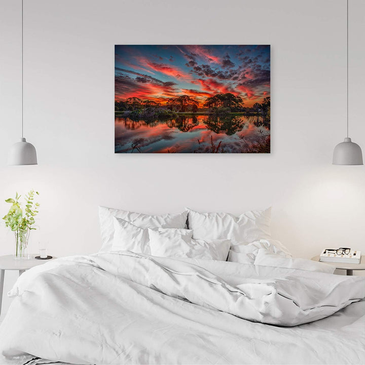 Feeby Dekobild Natur Deko Wand Kunstdruck Sonnenuntergang Orange 70x50 cm