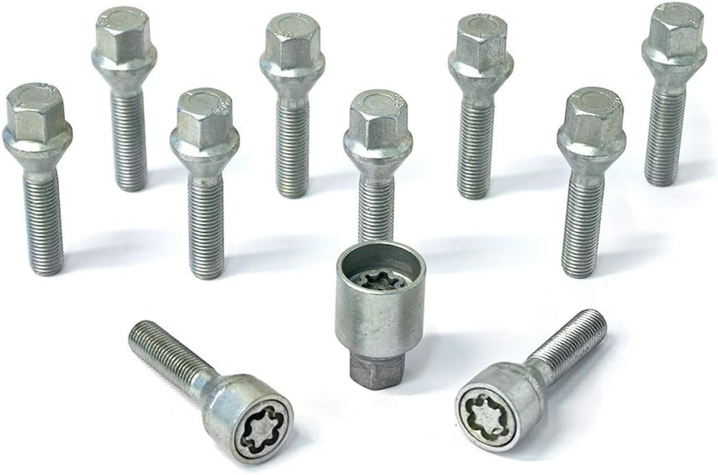 H&R Radschrauben Satz Kegelbund M12x1.50 - Länge 35mm - 10 Stück - inkl. Felgenschloss