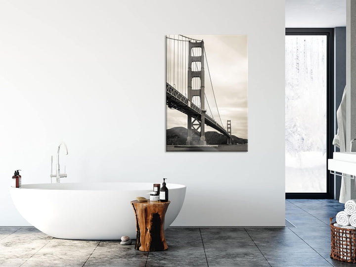 Pixxprint Glasbild | Wandbild aus Echtglas | Blick auf Brücke in San Francisco | 60x80 cm | inkl. Au