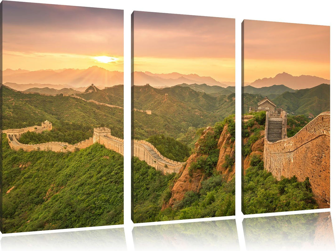 Pixxprint Chinesische Mauer 3-Teiler Leinwandbild 120x80 Bild auf Leinwand