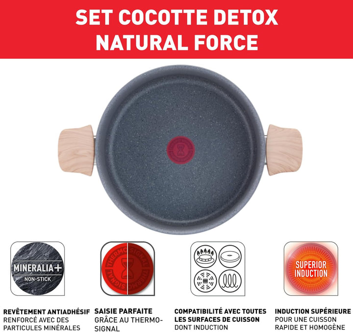 TEFAL G2669002 NATURAL FORCE 24 cm Auflaufform + Dämpfeinsatz + Deckel, Mineralia + Antihaftbeschich