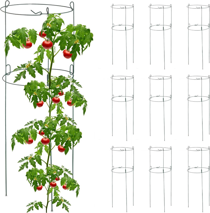 Relaxdays Rankhilfe 10er Set, Metall, runde Pflanzenstütze Tomaten & Gurken, HxD: 76x26 cm, 2 Ringe,