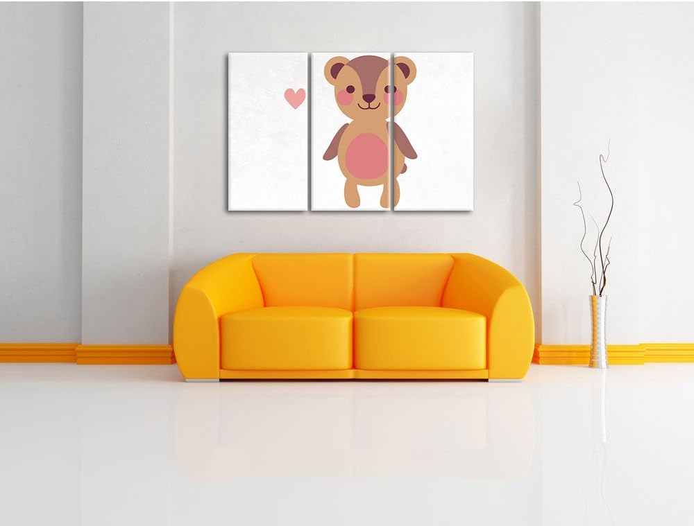 Pixxprint Niedlicher Bär weiss 3-Teiler Leinwandbild 120x80 Bild auf Leinwand