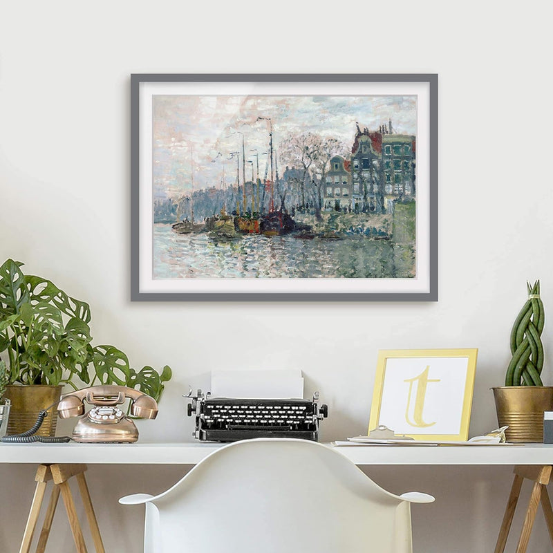 Bild mit Rahmen - Claude Monet - Kromme Waal Amsterdam - Farbe Grau, 50 x 70 cm 50cm x 70cm Grau, 50