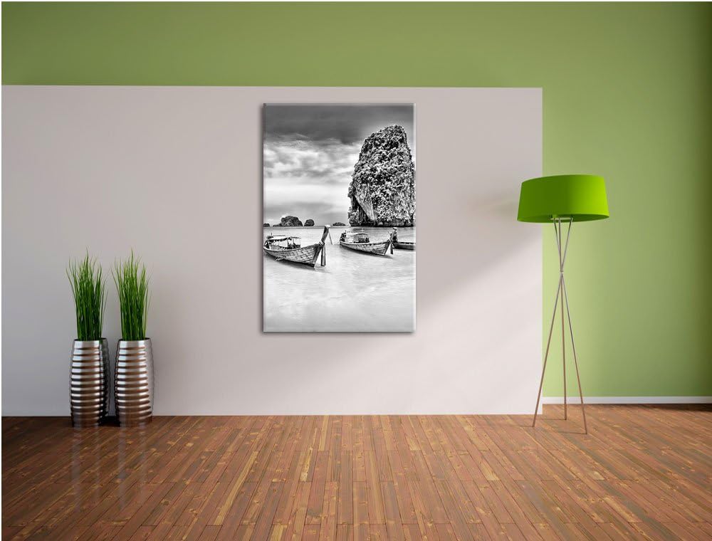 Pixxprint Longtailboote in Thailand / 100x70cm Leinwandbild bespannt auf Holzrahmen/Wandbild Kunstdr