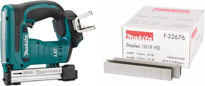 Makita DST221Z Tacker 18,0 V (ohne Akku, ohne Ladegerät), 18 V, Blau, Silber & F-32676 Klammer 10-19