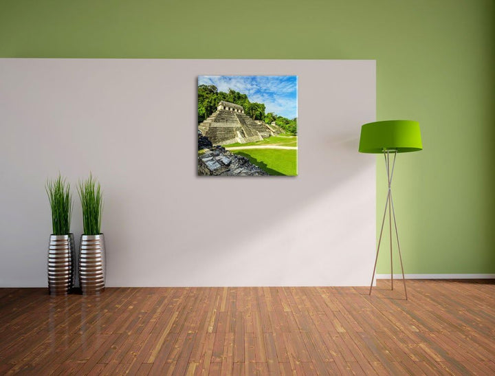 Pixxprint Maya Pyramiden aus Palenque als Leinwandbild/Grösse: 70x70 cm/Wandbild/Kunstdruck/fertig b
