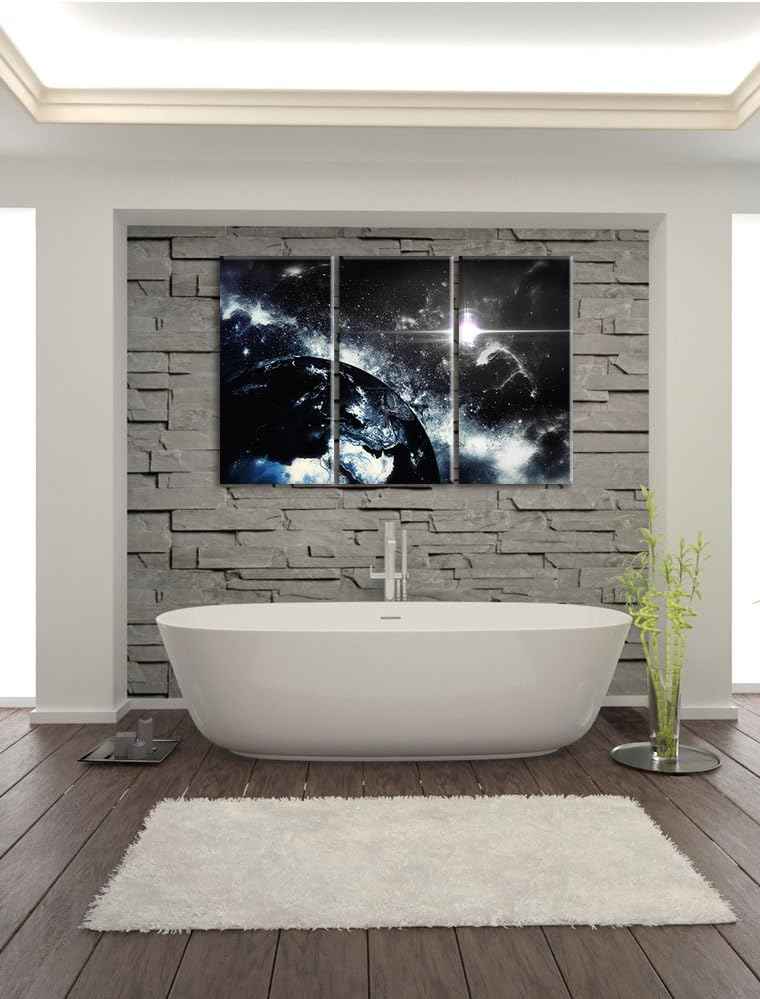 Pixxprint die Erde von Oben bei Nacht B&W Detail 3-Teiler Leinwandbild 120x80 Bild auf Leinwand